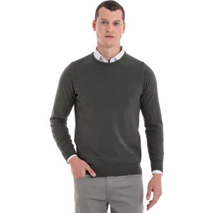 Haki Regular Fit Düz Bisiklet Yaka 100% Pamuklu Triko Kazak