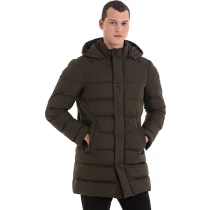 Hatem Saykı Haki Slim Fit Hakim Yaka Kapüşonlu Kaban