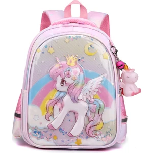 Sevimli Unicorn Çocuk Okul Çantası Çift Katmanlı Büyük Kapasiteli Payet Sırt Çantası (Yurt Dışından)