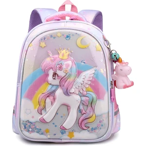 Sevimli Unicorn Çocuk Okul Çantası Çift Katmanlı Büyük Kapasiteli Payet Sırt Çantası (Yurt Dışından)