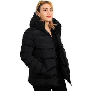 Eyon Trend Kadın Siyah Kapüşonlu Içi Polarlı Su Geçirmez Rüzgara Dayanıklı Şişme Mont