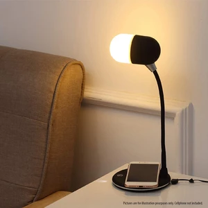 Kablosuz Akıllı Şarj Cihazı Için LED Masa Lambası Ev Ofis Başucu Masa Gece Lambası Bluetooth Bağlantılı Hoparlör Beyaz (Yurt Dışından)