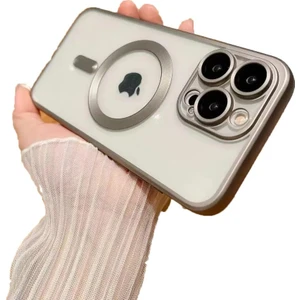 Apple iPhone 15 Pro Kılıf Magsafe Kamera Lensli Korumalı Şeffaf Silikon Kapak