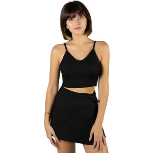 Terapi Men Kadın Siyah Ip Askılı Fitted/vücuda Oturan Fitilli Örme Crop Top Bluz 23K-TRP-CRP05