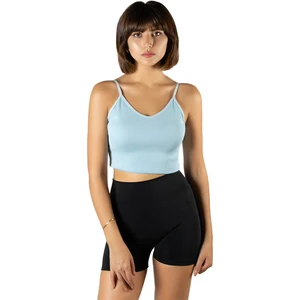 Terapi Men Kadın Mavi Ip Askılı Fitted/vücuda Oturan Fitilli Örme Crop Top Bluz 23K-TRP-CRP05