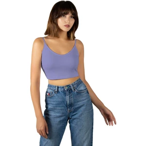 Terapi Men Kadın Mor Ip Askılı Fitted/vücuda Oturan Fitilli Örme Crop Top Bluz 23K-TRP-CRP05