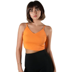 Terapi Men Kadın Turuncu Ip Askılı Fitted/vücuda Oturan Fitilli Örme Crop Top Bluz 23K-TRP-CRP05