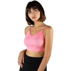 Terapi Men Kadın Pembe Ip Askılı Fitted/vücuda Oturan Fitilli Örme Crop Top Bluz 23K-TRP-CRP05
