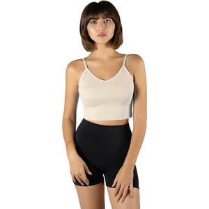 Terapi Men Kadın Krem Ip Askılı Fitted/vücuda Oturan Fitilli Örme Crop Top Bluz 23K-TRP-CRP05