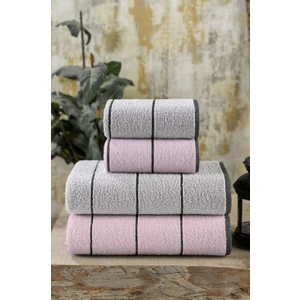Pudra Valona 50 x 85 – 70 X140 cm 4'lü Banyo Havlu Seti | Pudra-Gri