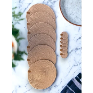 Liya Bella Kahverengi Amerikan Servis ve Bardak Altlığı Seti - Supla Takımı - 6'lı Set