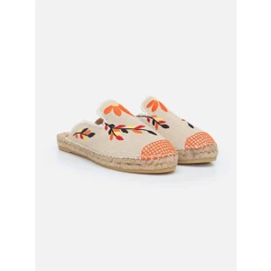 Su Espadril Marat Ekru Turuncu Nakışlı Espadril Terlik