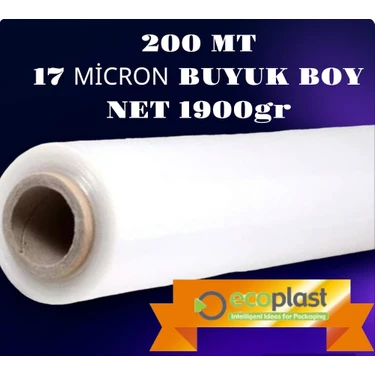 Ecoplast Büyük Boy 200 mt 17 Mikron Palet Streci Net 1900 gr Streç 50