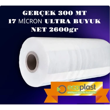 Ecoplast Ultra Büyük Gerçek 300 mt 17 Mikron Palet Streci Net 2600 gr Streç 50