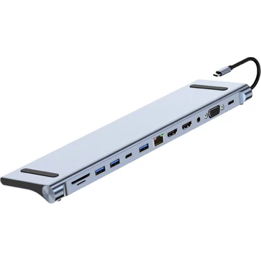 Sunshinee USB C Hub 12'si 1 Arada USB C Adaptörü, 4K Uyumlu VGA Usb-C 3 Gigabit Ethernet Ses Sd/tf