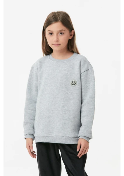 Baskılı Bisiklet Yaka Kız Çocuk Sweatshirt