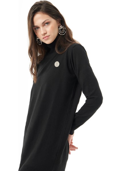 Broş Detaylı Balıkçı Siyah Triko fiyatları