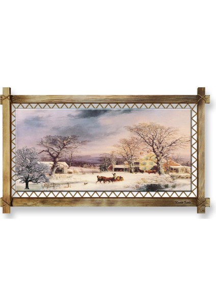 Kış Tablo LED Işıklı Rustik Kanvas Tablo B 96 x 66