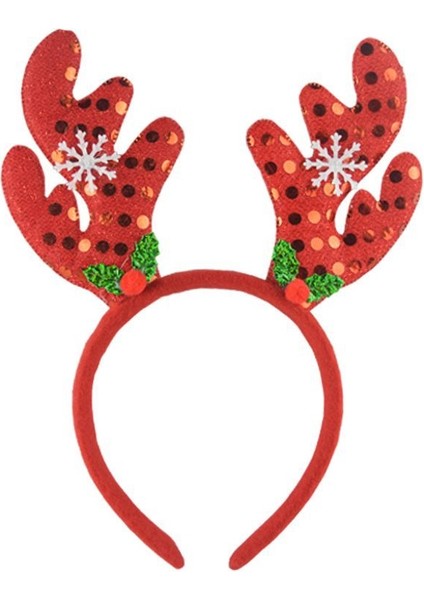 Kırmızı Pullu Kumaş Kaplama Yılbaşı Geyik Tacı 12 Adet 24x21 Cm