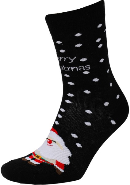 Merry Christmas Desenli Siyah Yılbaşı Çorap