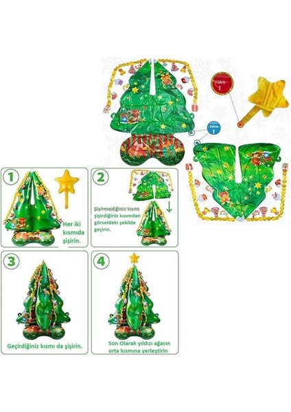 Yılbaşı 4d Çam Ağacı Şeklinde Folyo Balon 145X105 cm 1 Adet