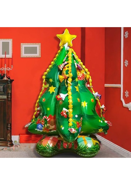 Yılbaşı 4d Çam Ağacı Şeklinde Folyo Balon 145X105 cm 1 Adet modelleri