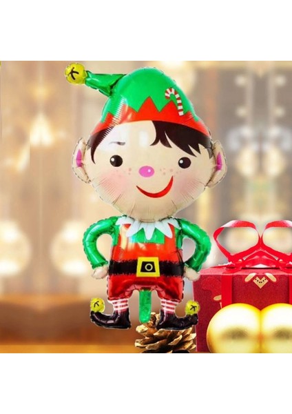 Yılbaşı Kırmızı Yeşil Renk Elf Şekilli Folyo Balon 85X58 cm 1 Adet