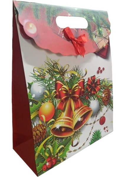 Karton Yılbaşı Hediye Çantası Poşeti 31x24x11 Cm 6 Adet Karışık