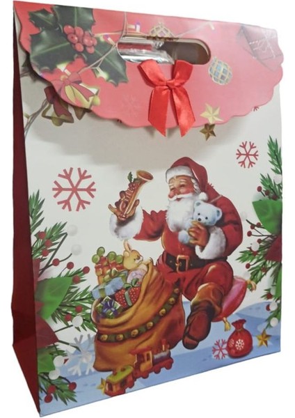 Karton Yılbaşı Hediye Çantası Poşeti 31x24x11 Cm 6 Adet Karışık