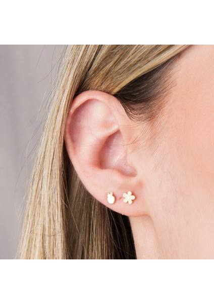 14 Ayar Altın Minik Elma Küpe