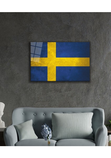 Isveç Bayrağı Cam Tablo Swedish Flag