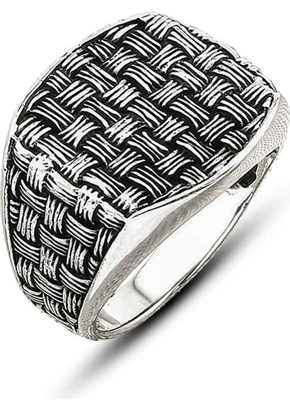 Gümüş Hasır Desenli Erkek Yüzük