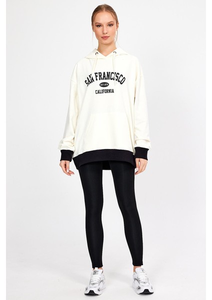 Kapüşonlu Baskılı Oversize Sweatshirt UN-757A06