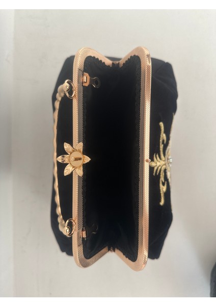 Maraş Işi Sim Sırma Nakışlı Vintage Siyah Renk Çanta