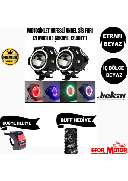 Motosiklet Sis Farı Beyaz Angel 3 Modlu