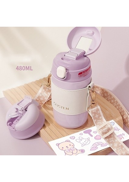 LINZE480ML Karikatür Paslanmaz Çelik Termos Bardak ile Çift Katmanlı Içme Vakum Su Bardağı Dıy Etiket Taşınabilir (Yurt Dışından)