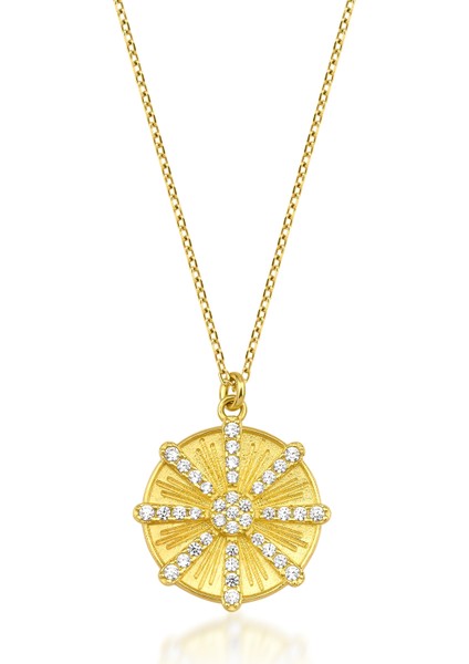 Jewelry 14 Ayar Altın Taşlı Güneş Kolye KRS-N116-14GNZ