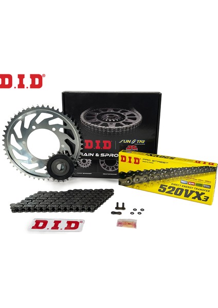 Zincir Dişli Seti Yamaha Xt 600 E (600 Cc) (1990-2003) Zincir : DID-520VX3 (ÇELIK)-106 Dişli: Jt (15T-45T) Yamaha Xt 600 E 600CC