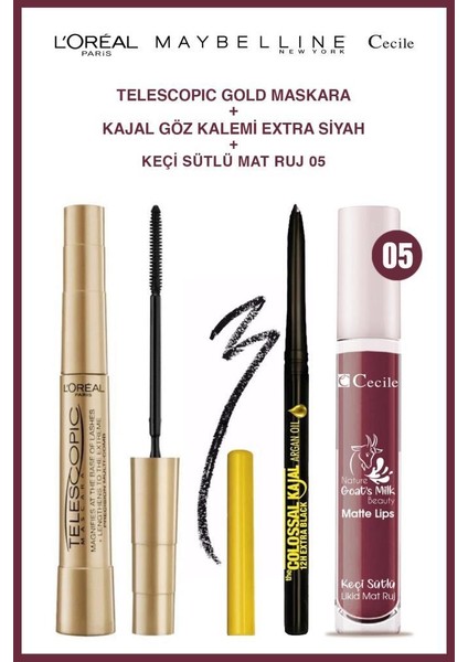 Maybelline Kajal Kalem Loreal Telescopic Cecile Mat Ruj 05 Günlük Makyaj Seti