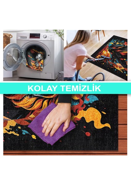 Ilyaki Home Lions Şönil Gamer Halısı Pamuk Tabanlı Yıkanabilen Kaymaz Oyuncu Odası Gaming Halısı