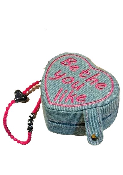 Kalp Şeklinde Kek Mini Mücevher Kutusu Retro Denim Taşınabilir Yüzük Takı Saklama Kutusu (Yurt Dışından)