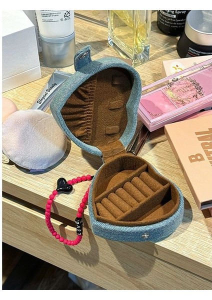 Kalp Şeklinde Kek Mini Mücevher Kutusu Retro Denim Taşınabilir Yüzük Takı Saklama Kutusu (Yurt Dışından) fiyatları