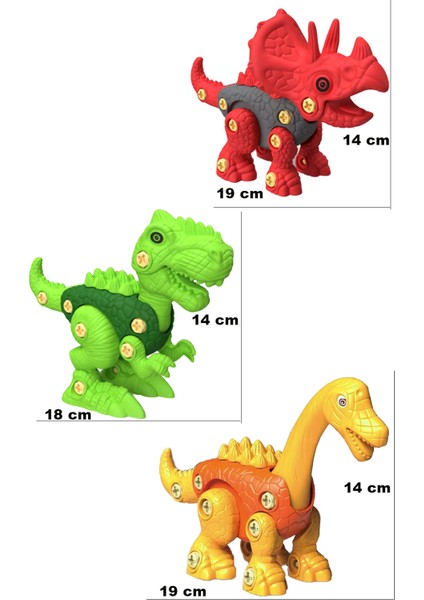 Eğitici Sök Tak Oyuncak Pilli Matkaplı Dinozor Triceratops Vidalama Oyun Seti