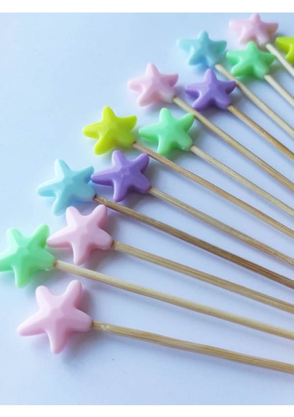 15 cm Uzun Kürdan - 30 Adet Deniz Yıldızı Kokteyl Kürdanı Karışık Renk - Kokteyl Karıştırıcı fırsatları