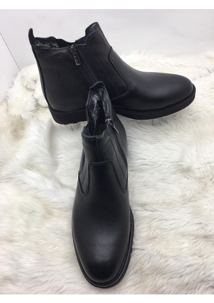 Çiğdem Siyah Gerçek Deri Fermuarlı, Içi Kürklü Bot (Birkan 805-1) - Siyah - 44 - ST01612-SİYAH-44