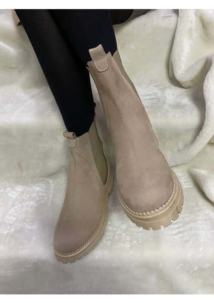 Çiğdem Bej Gerçek Nubuk Deri Yanları Lastikli Bot (Enzo B9A) - Bej - 36 - ST01643-BEJ-36