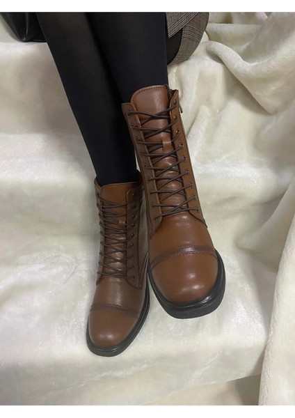 Gerçek Deri Kahve Lastik Bağlı Kadın Postal (B19A) - Kahverengi - 38 - ST01642-KAHVERENGİ-38