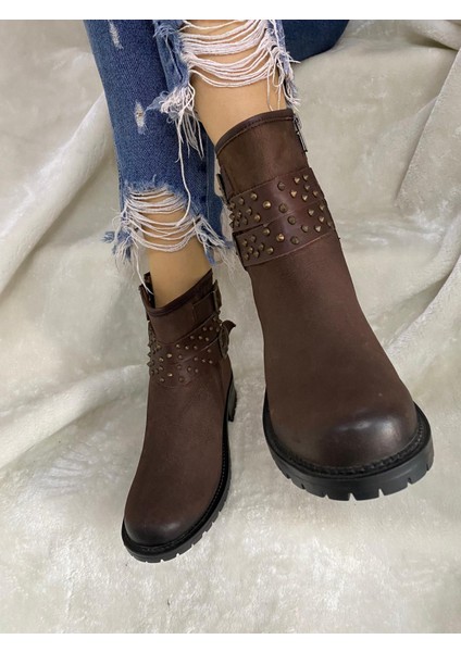 Çiğdem Gerçek Crayz Deri Kahve Zımbalı Kısa Bot (Lydwst B17A) - Kahverengi - 37 - ST01511-KAHVERENGİ-37