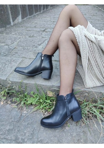 Siyah Gerçek Deri Sivri Burun Topuklu Kadın Bot (B18) - Siyah - 37 - ST01450-SİYAH-37