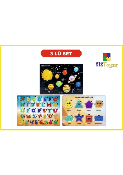 212 TOYZZ  3'lü Ahşap Çocuk Puzzle ve Sök Tak Oyuncak